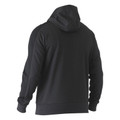 Black zip-up hoodie shown from back with hood and ribbed cuffs and hem visible