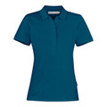 Deep teal women's polo shirt with collar and short sleeves, smooth cotton construction ideal for decoration