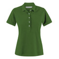 Forest green women's polo shirt with white button placket and short sleeves