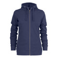 Navy blue women's hooded jacket with full zip and matching drawcord detail