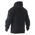 Navy Bisley Men's Fleece Stretch Work Hoodie Jumper with a kangaroo pocket, designed for durable workwear in cold conditions.