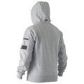 Grey Bisley Men's Fleece Stretch Work Hoodie Jumper with a kangaroo pocket, designed for durable workwear in cold conditions.