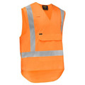 Hi-vis orange safety vest with silver reflective X and horizontal tape, V-neck, chest pocket, sleeveless