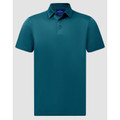 Deep teal polo shirt with classic collar and button placket in sustainable jacquard knit fabric