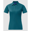 Teal women's polo shirt with collar and button placket in textured jacquard knit fabric