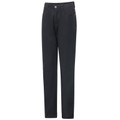 Charcoal grey chino pants with jean-style button fly, front pockets and belt loops