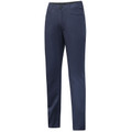 Navy ladies chino pants with button waist closure and classic five-pocket styling
