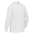 White long sleeve industrial shirt with V-neck collar and button cuffs, back view showing smooth flat panel