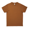 Terracotta brown short sleeve crew neck t-shirt with smooth cotton construction and clean flat front panel