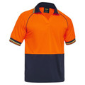 High visibility orange and navy polo shirt with contrast collar and sleeve trim