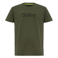 Olive green crew neck t-shirt with tonal Bisley logo print on chest and contrast lime inner neckline