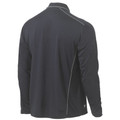 Charcoal long sleeve polo shirt rear view with contrast reflective piping along shoulders and side seams