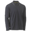 Charcoal long sleeve polo shirt with reflective piping on collar, shoulders and sides