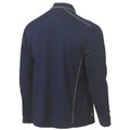 Navy long sleeve polo shirt rear view with reflective grey piping along shoulders and side seams