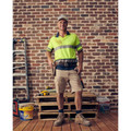 Hi-vis yellow polo with silver reflective tape and navy contrast panel, short sleeves