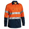 Orange and navy hi-vis work shirt with silver reflective tape and chest pockets