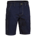 Navy cargo shorts with contrast white stitching, cargo pockets, and belt loops