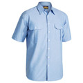 Sky blue men's short sleeve Oxford shirt with twin button-flap chest pockets and point collar