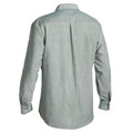 Sage green Oxford weave long sleeve shirt back view showing centre box pleat and button cuffs