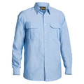Sky blue long sleeve Oxford shirt with button-down collar and dual chest pockets with flap closures