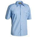 Sky blue short sleeve epaulette shirt with twin chest pockets, button front and shoulder straps