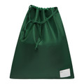 Forest green drawstring bag with gathered top and matching cord ties