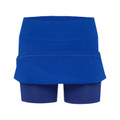 Royal blue athletic skort with integrated shorts and wide elasticated waistband featuring flat front panel
