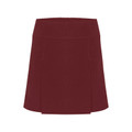 Maroon stretch microfibre skort with wide waistband and front pocket panel featuring subtle stitching detail