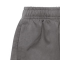Charcoal grey kids pull-on short with elasticised waistband and side pocket, twill fabric close-up