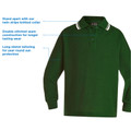 Forest green long sleeve polo with twin white stripe knitted collar and matching cuff details