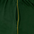 Close-up of bottle green sport skort with gold contrast piping and zippered side pocket