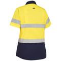 Yellow and navy short sleeve hi vis work shirt with reflective silver tape across back and sleeves