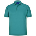Teal short sleeve polo shirt with collar and three-button placket, ideal decoration panel