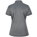 Charcoal grey ladies polo shirt back view with flat panel and contrast stitch detail on collar and sleeves