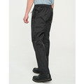Black lightweight nylon rain pants with elasticated waist and drawstring, shown in side profile view