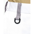 White cargo work shorts with grey webbing detail and D-ring attachment at waistband