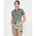 Sand cotton drill work shorts with cargo pockets and navy contrast panel detail