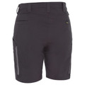 Charcoal women's cargo shorts rear view showing zip side pocket, belt loops and Bisley tab