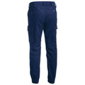 Navy ripstop cargo pants with multiple pockets, elasticated cuffs and belt loops, rear view