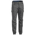 Charcoal grey ripstop cargo pants with side pockets, elasticated cuffs and navy contrast waistband detail