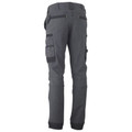 Charcoal grey women's cargo work pants rear view, black contrast pockets, holster and knee pad panels