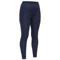 Navy blue women's jeggings with high waistband, knee paneling, and cargo pocket detail