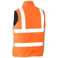 Hi vis orange reversible puffer vest rear view with two horizontal silver reflective tapes and navy panels