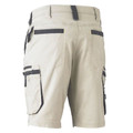 Sand cargo shorts rear view with charcoal contrast panelling, zip pockets and utility side pockets
