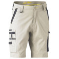 Sand cargo work shorts with charcoal contrast panels, side utility pockets and zip details