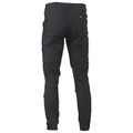 Black stretch cotton drill cargo pants with cuffed ankles and multiple cargo pockets