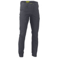Charcoal grey stretch cotton cargo pants with cuffed ankles, side cargo pocket, and zip fly — flat lay packshot