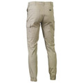 Stone beige cargo pants with ankle cuffs, side leg pocket and rear patch pockets