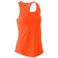 Women's neon orange racerback singlet with scooped neckline and open back detail, packshot view
