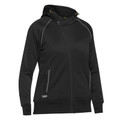 Black fleece hoodie with full-length zip, contrast white piping detail, and front pockets